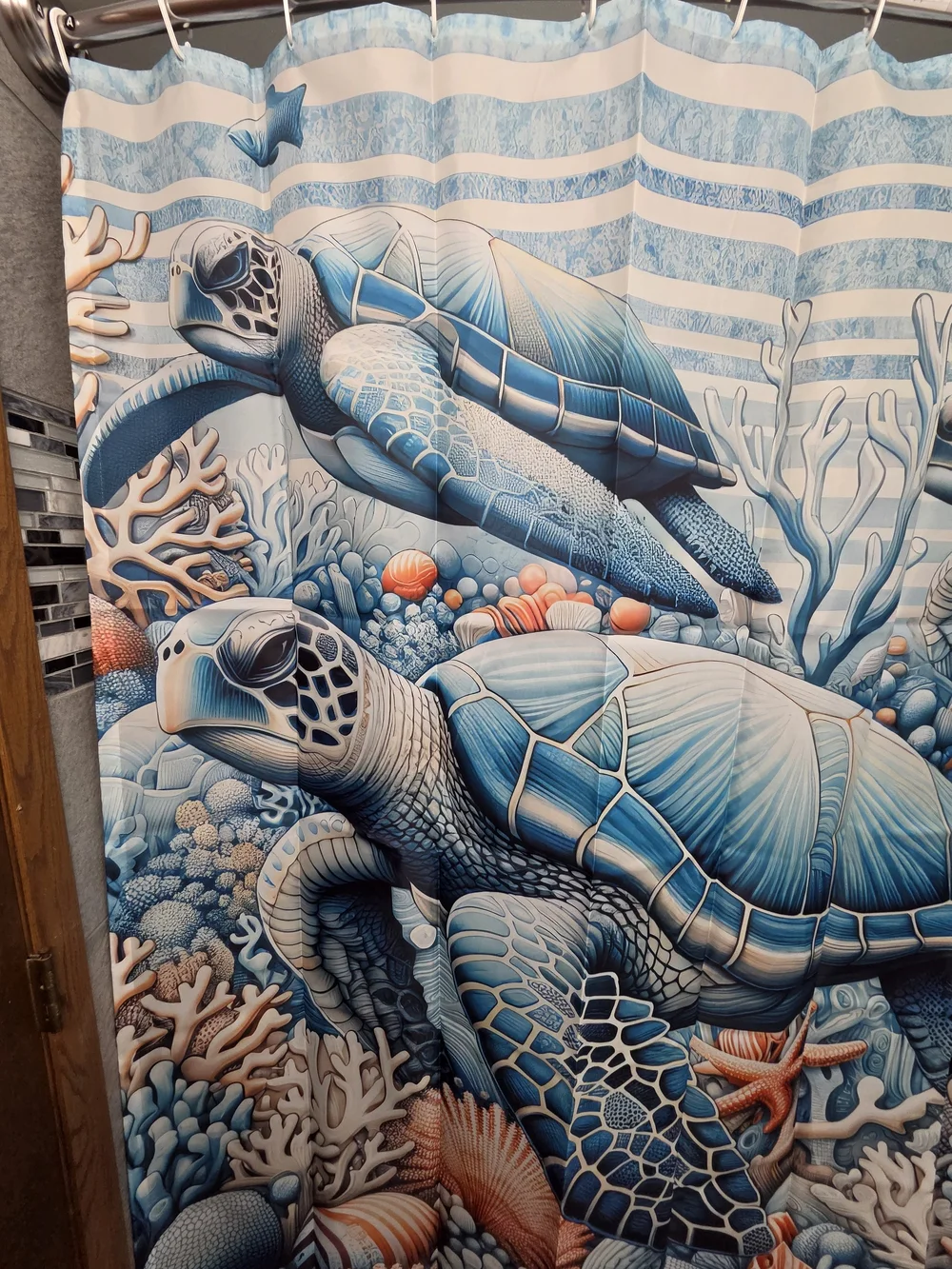 NWOT Blue Sea Turtle Fabric Water Resistant Shower Curtain - Home Bath